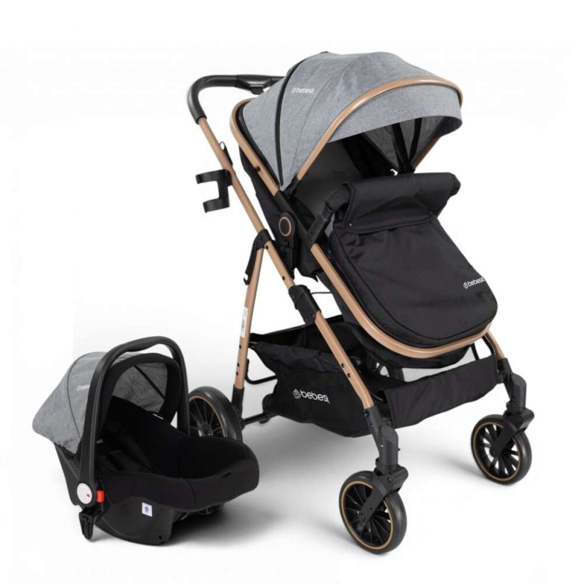 Coche Travel System Jumbo con Baby Silla Ruedas Todo Terreno - Gris 