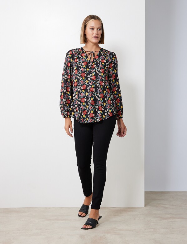 Blusa Gasa Flores NEGRO/MULTI