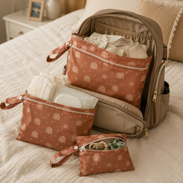 Set X3 Bolsa Para Pañales Impermeable Ropa Húmeda Bebé Beige 1