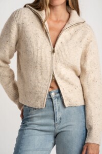 Cardigan Lana Cierre Beige Melange