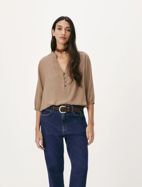 BLUSA MANGA 7/8 MARRÓN