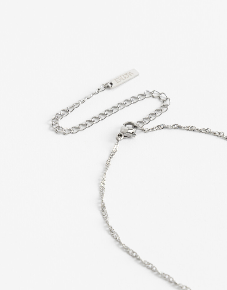 Cadena Corta con Dije Piedras Cadena Acero Healing Rituals Cuarzo Cristal - Blanco Nacarado/perlado