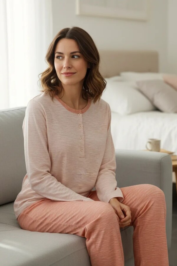 PIJAMA M/LARGA MELANGE BOTONES PIJAMA M/LARGA MELANGE BOTONES