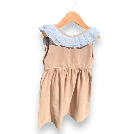 Vestido Tusor Biege Volado Espalda Vestido Tusor Biege Volado Espalda