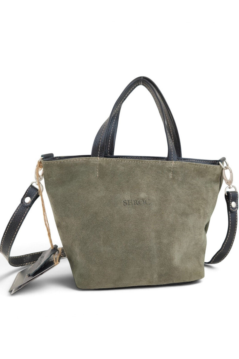 Cartera balde chica en cuero y gamuza Verde