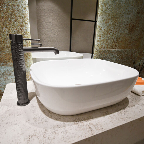 GRIFERIA LAVATORIO ALTO CUERPO LABRADO GRIS GRAFITO GRAFITO-GUNMETAL