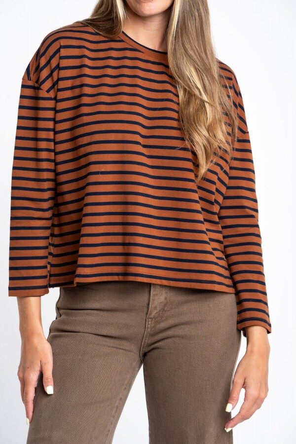 Remera Algodón Elastano Rayada Camel