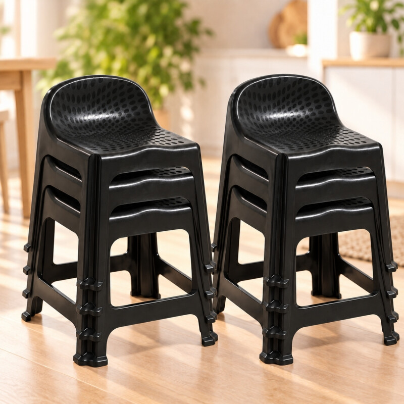 Banquetas x6 con respaldo apilable resistente NEGRO