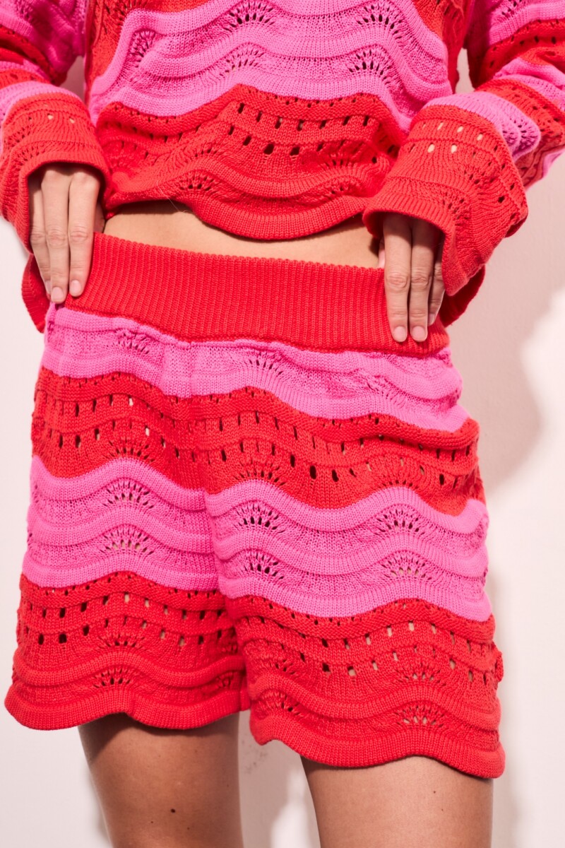 Short Tejido Textura Rayas - Rojo 