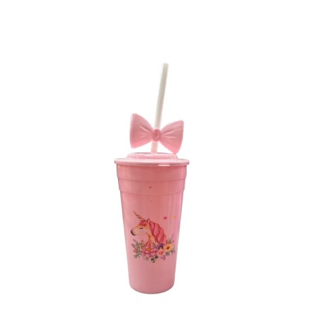 Vaso Unicornio con tapa y sorbito Rosado