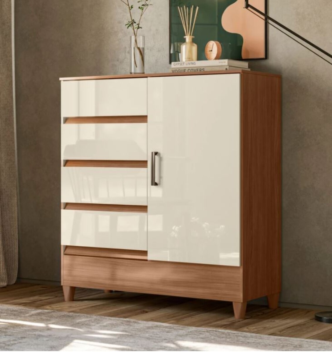 Cómoda 1 Puerta 4 Cajones Claro Línea Fit 2671 