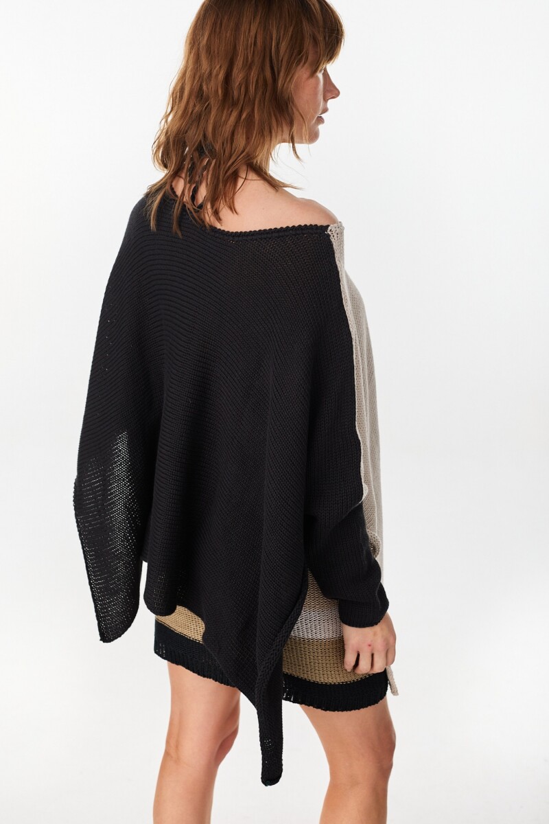 Poncho Misuna Negro/Beige