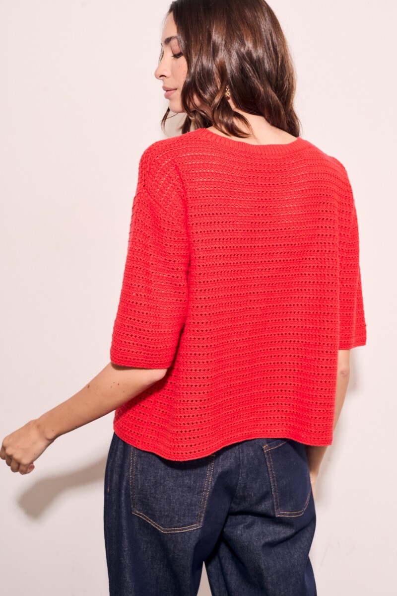 Sweater Texturado Algodon Rojo