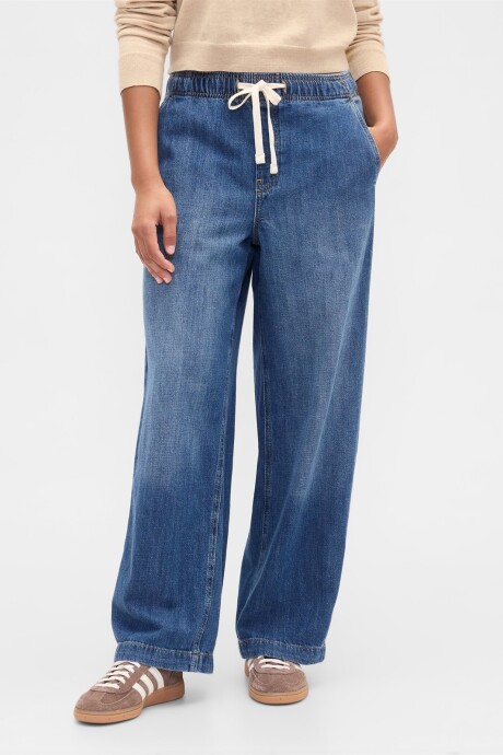 Jean Pull On Wide Leg Mujer Dark Wash