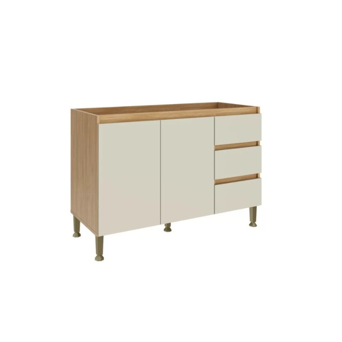 BAJO MESADA REBECA 2 PUERTAS 3 CAJONES 1,20 X 88 X 52. MIEL OFF WHITE 