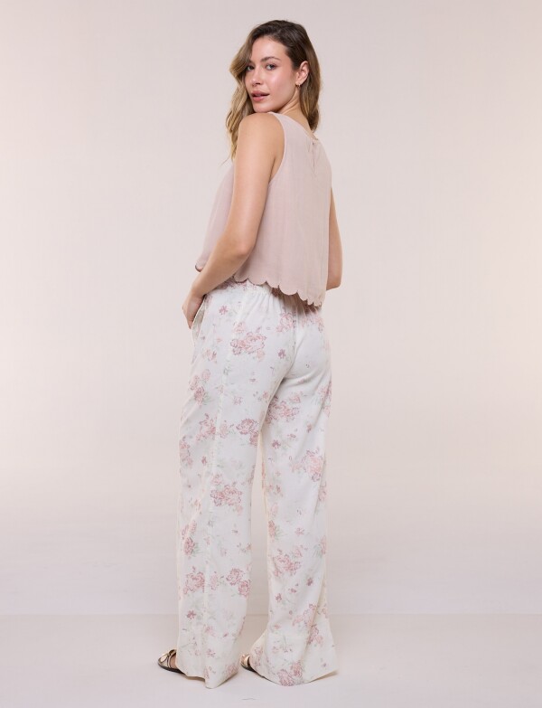 Top Lino Con Ruedo Festoneado BEIGE