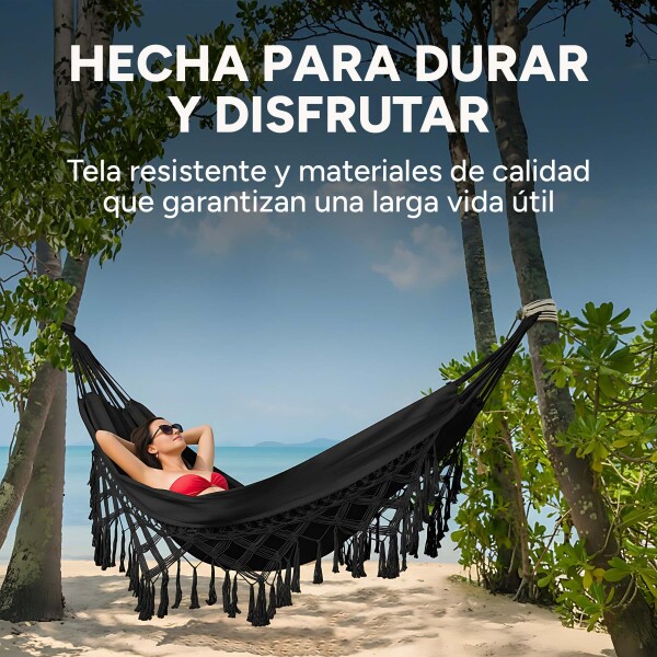 Hamaca Paraguaya Silla Colgante Reforzada Jardín Bolso + Acc Color Negro