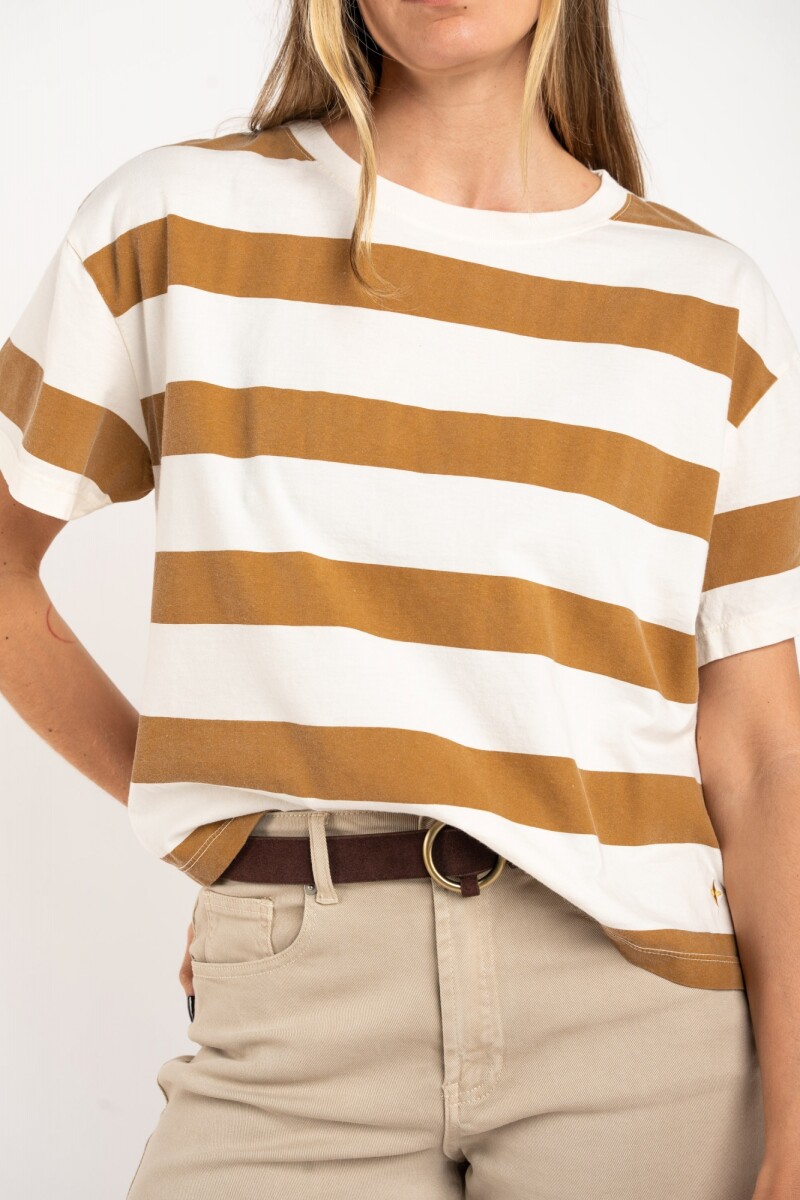 Remera Algodon Lavado Raya Camel Camel
