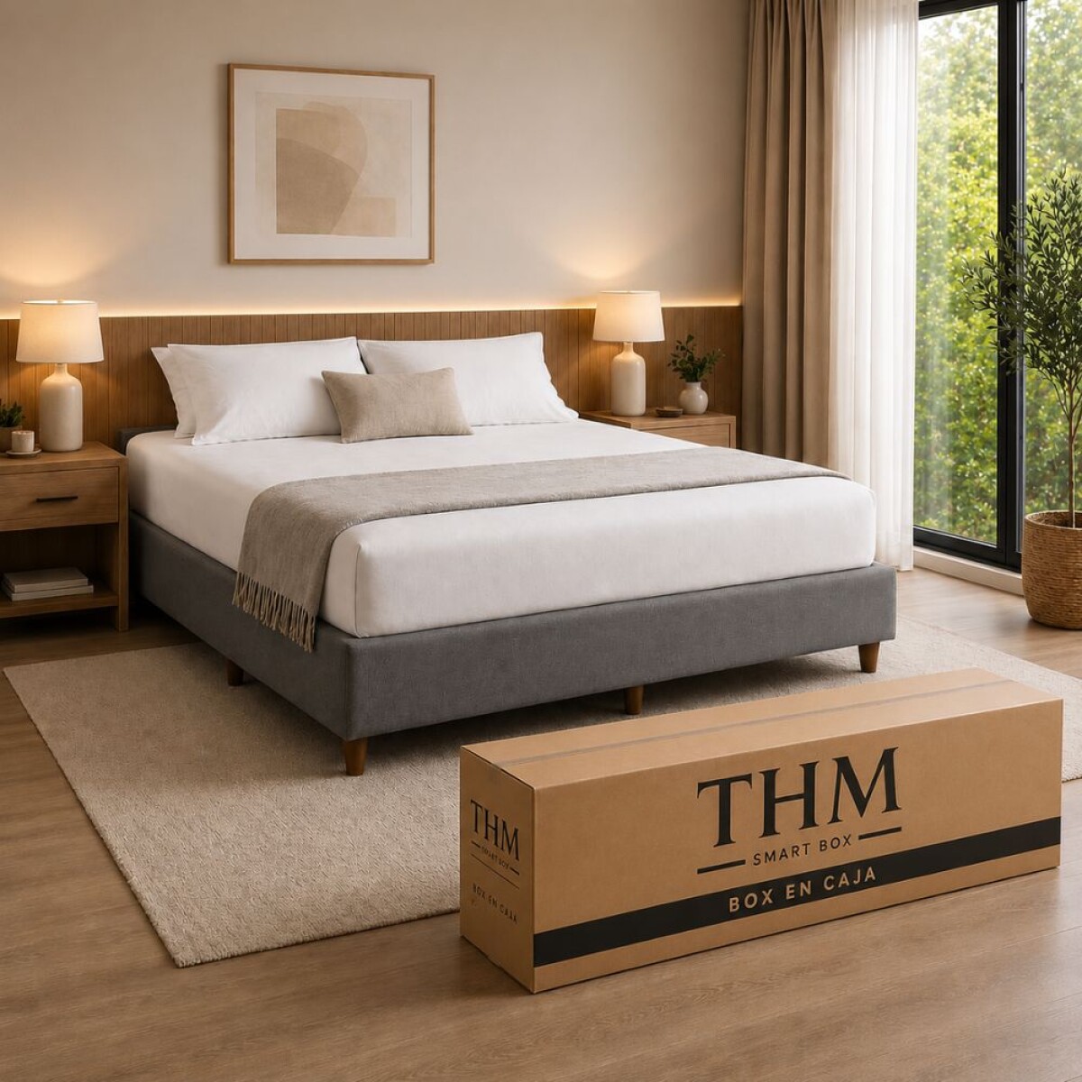 Cama SmartBox HAMPTONS 2 Plazas 140x190 cm - Gris 