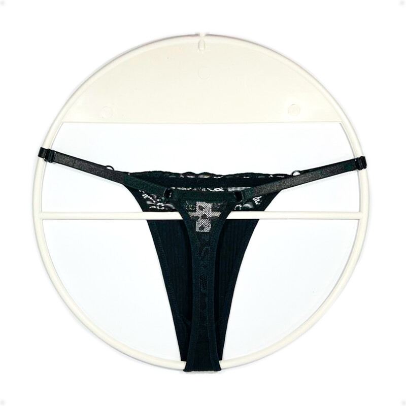 Tanga Colaless Ajustable De Encaje Negro