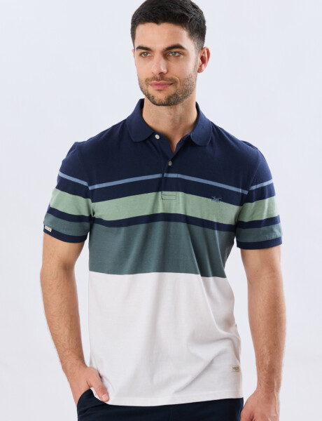 REMERA POLO RAYADA JERSEY Azul Oscuro