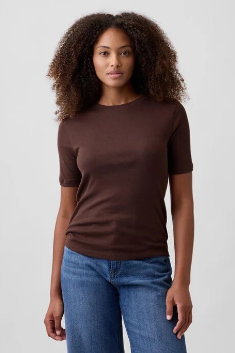 Remera Modal Manga Corta Mujer Dark Brown