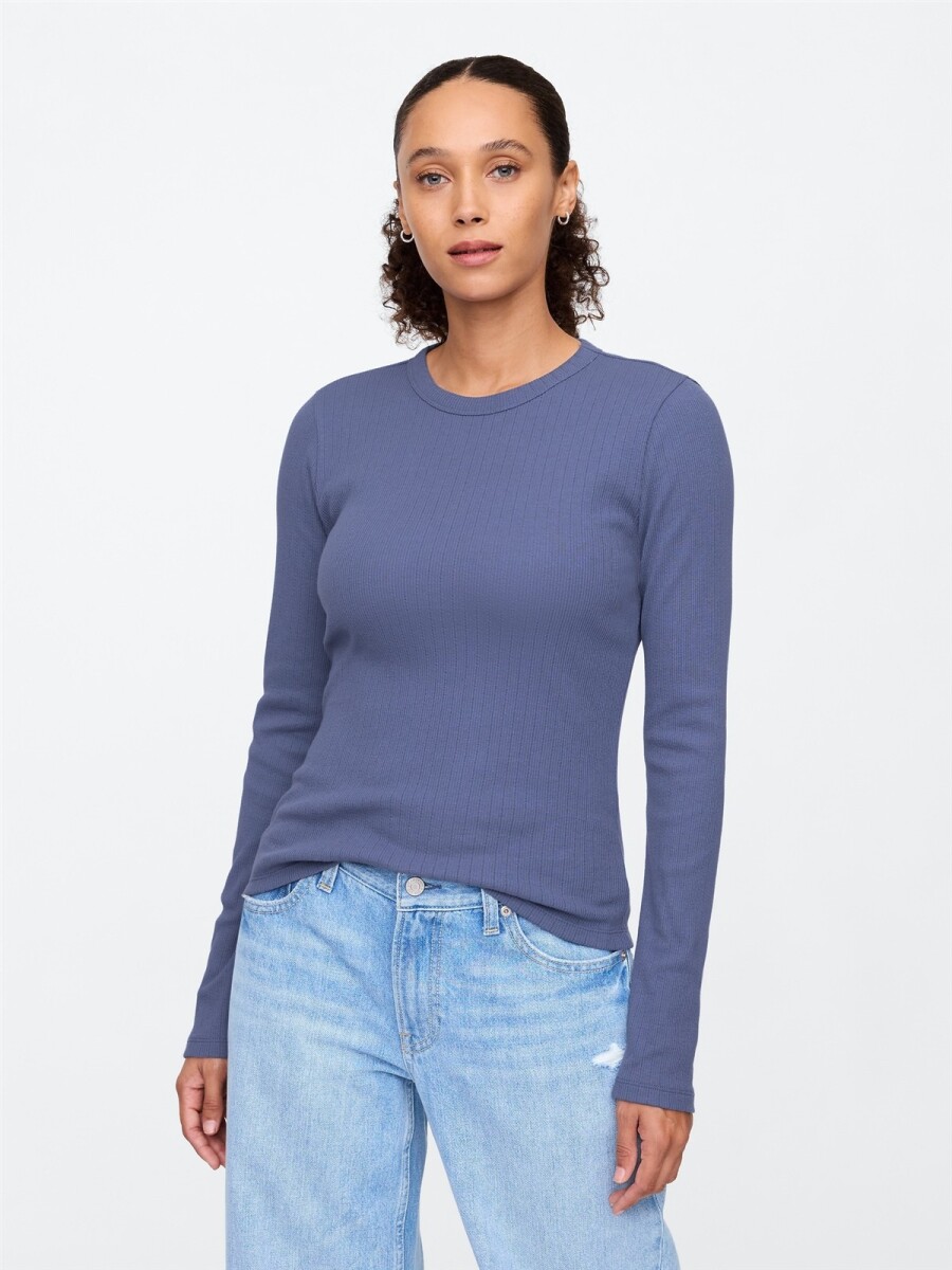 Remera Rib Pointelle Mujer - Quiet Blue 