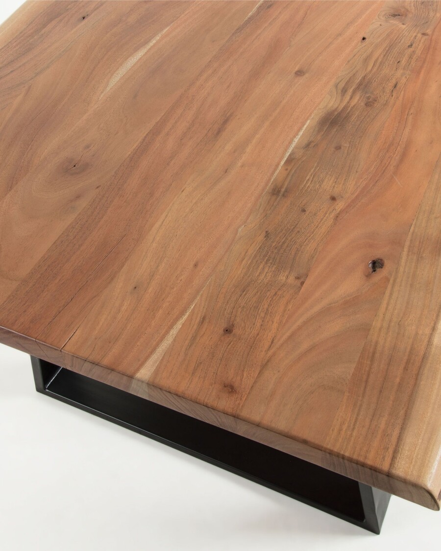 Mesa Alaia 220 x 100 cm madera maciza de acacia patas de acero acabado negro