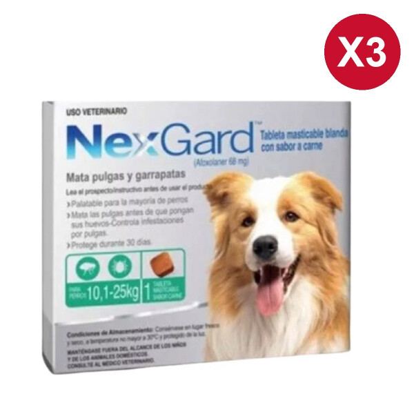 NEXGARD 10 A 25 KG CAJA X3 COMPRIMIDOS NEXGARD 10 A 25 KG CAJA X3 COMPRIMIDOS
