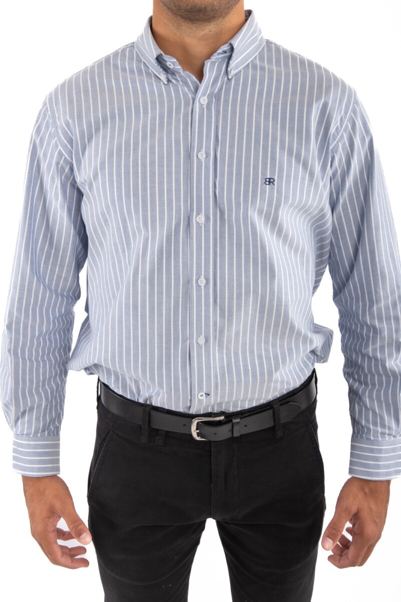 Camisa Rayada Brixton Azul Oscuro y Blanca