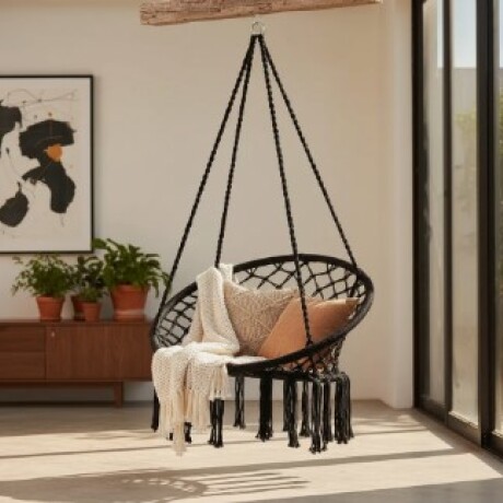 Silla Colgante / Hamaca Negra Algodón Ø 95cm x Alto 195cm Silla Colgante / Hamaca Negra Algodón Ø 95cm x Alto 195cm