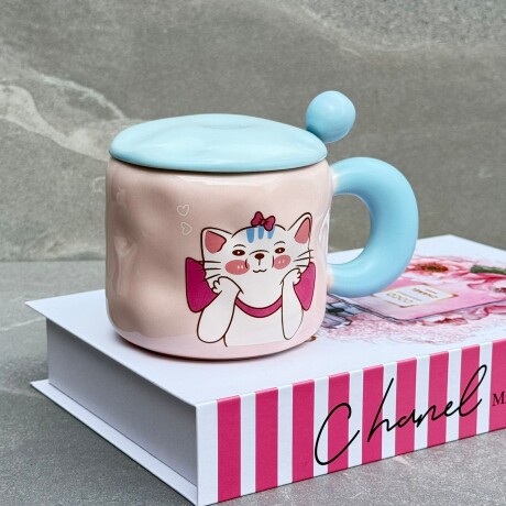 Taza De Cerámica Cat Con Cucharita 440 ml. Taza De Cerámica Cat Con Cucharita 440 ml.