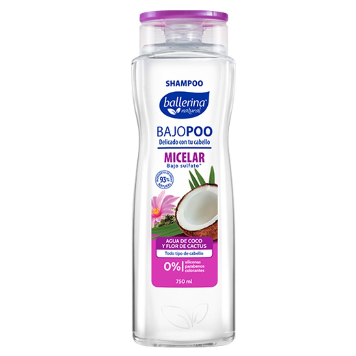 Shampoo Ballerina Micelar Agua de Coco y Flor de Cactus 750 ML 