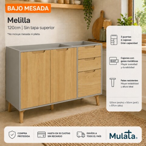 Bajo Mesada de Cocina en MDP - Madera - Línea Melilla - Cinza Bajo Mesada de Cocina en MDP - Madera - Línea Melilla - Cinza