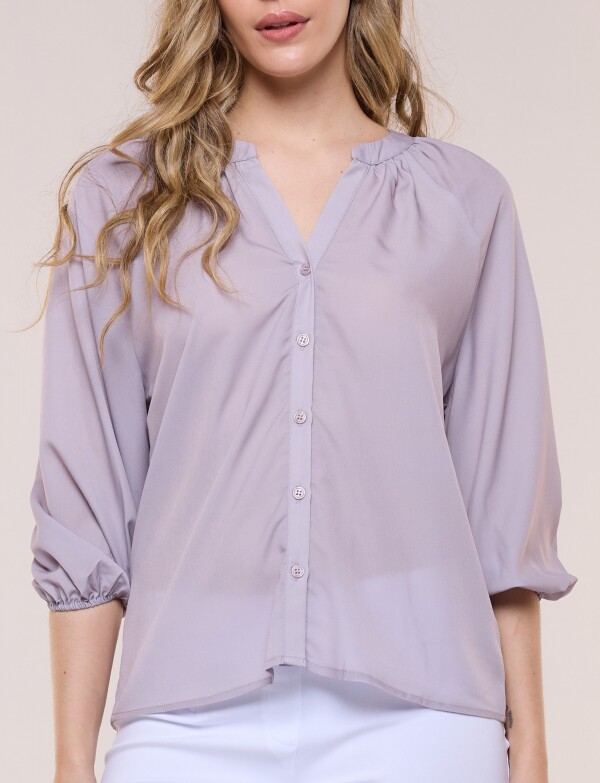 Blusa De Gasa Con Manga Abullonada LAVANDA CLARO