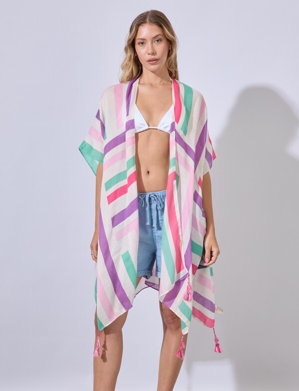 Kimono Lineas MULTI/FUCSIA