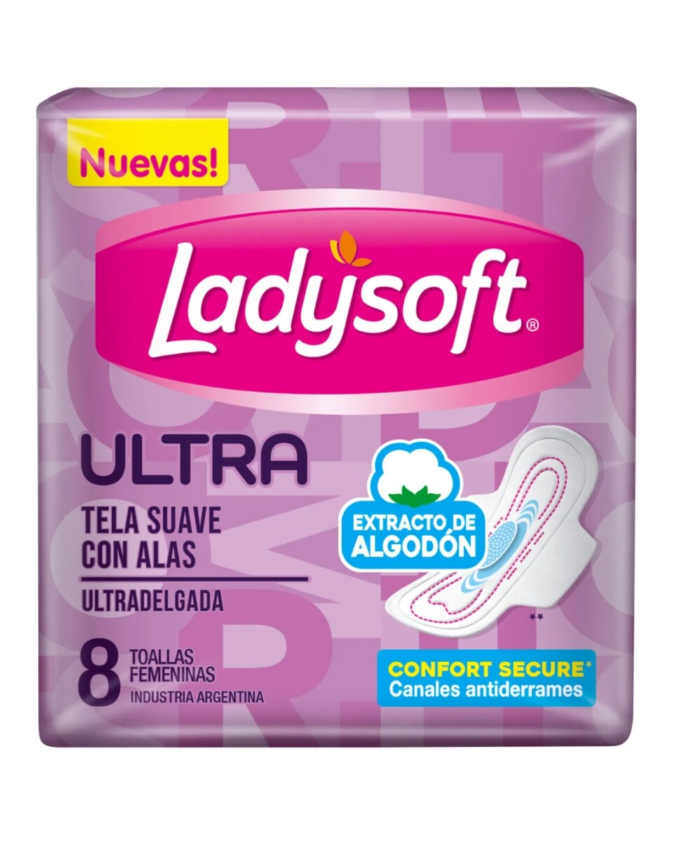 Ladysoft Toallas Femeninas Ultra Tela Suave con Alas 8 Unidades | Protección Suave y Segura
