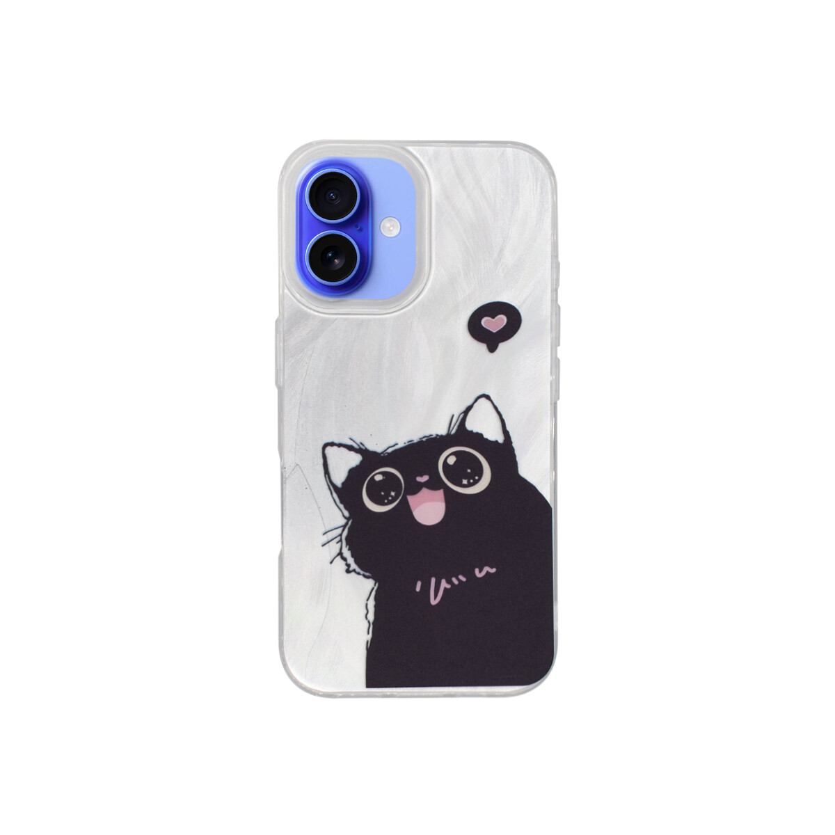 Protector para iPhone 16 plateado diseño gato animado 