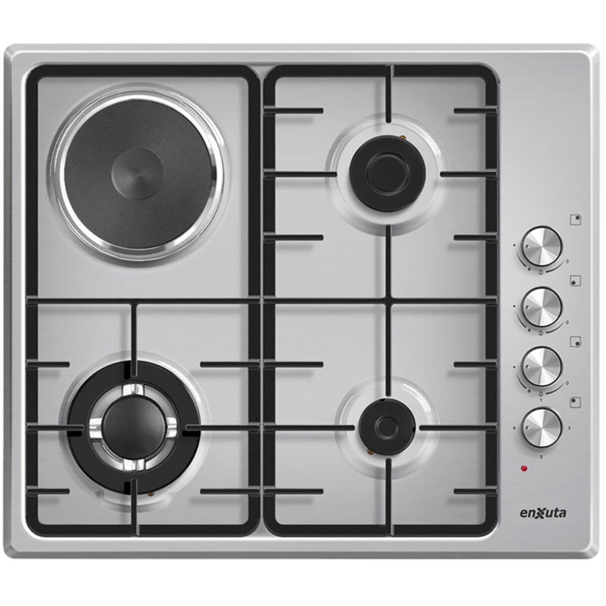 ANAFE DE EMPOTRAR CON 3 HORNALLAS A GAS Y 1 DISCO ELÉCTRICO INOX ENXUTA 