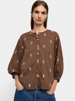 Camisa 100% Algodón Con Bordados marron