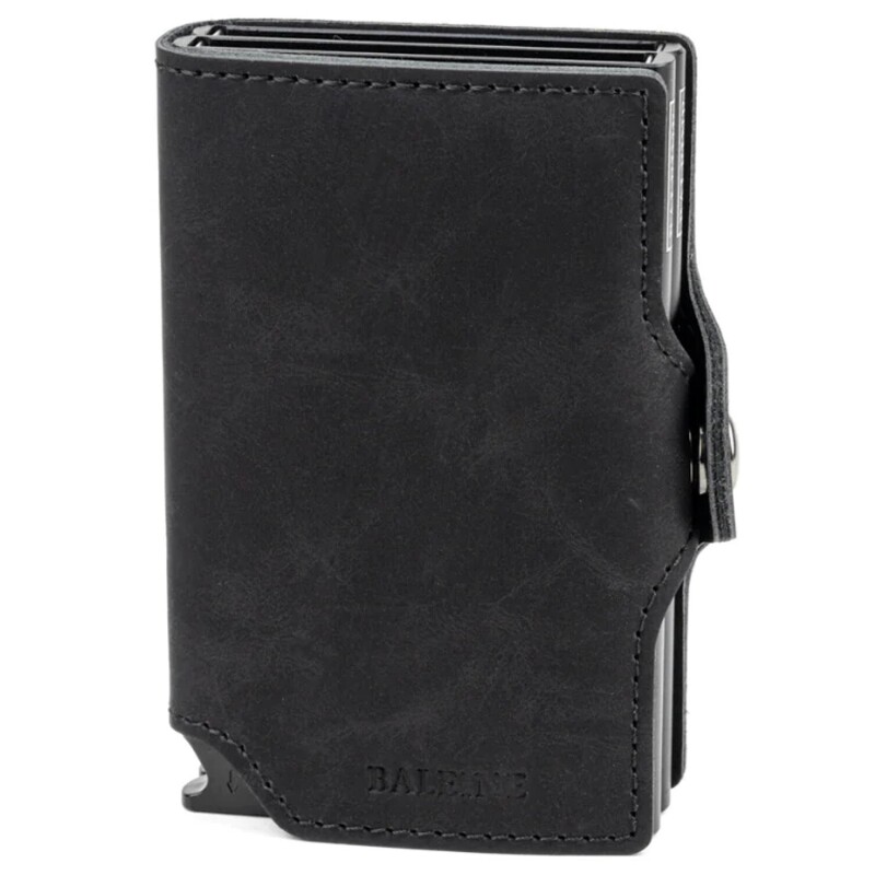 Billetera Baleine Double Kansas en Aluminio y Cuero con Protección RFID Full Black