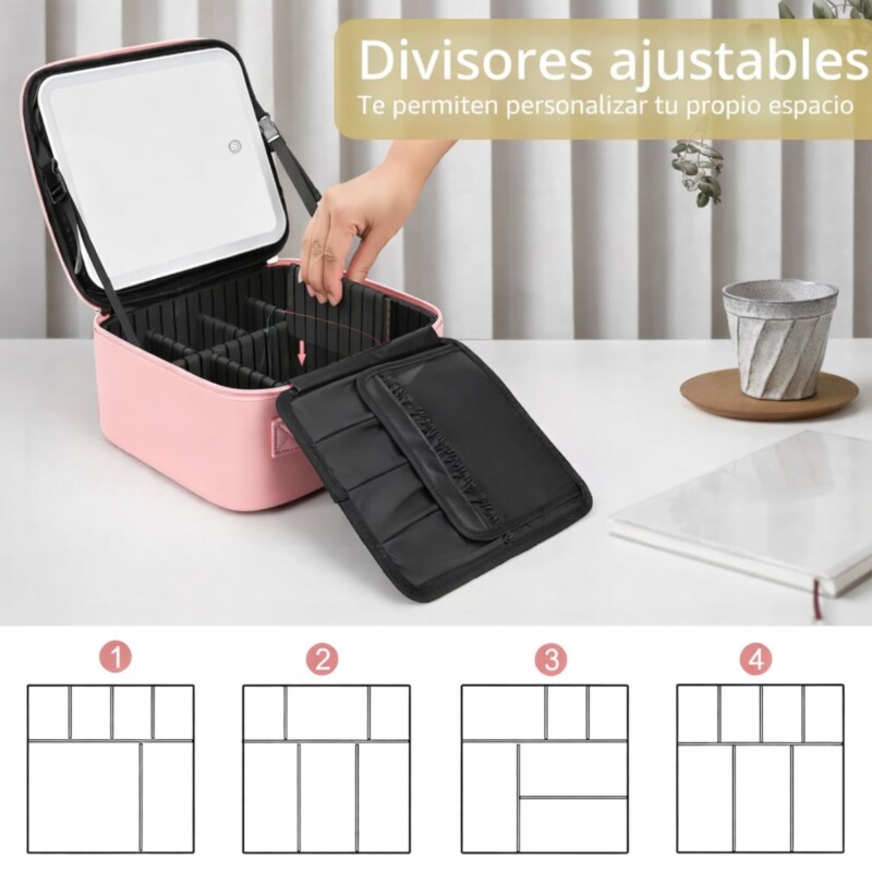 Organizador Maquillaje Maletin Maleta Valija Espejo Led Luz Ajustable Divisiones Neceser Cosméticos Color Rosa Organizador Maquillaje Maletin Maleta Valija Espejo Led Luz Ajustable Divisiones Neceser Cosméticos Color Rosa