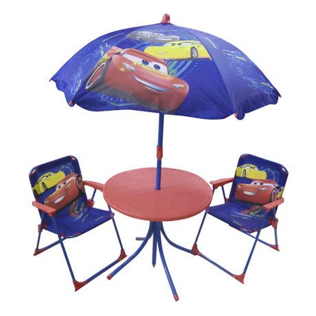 Set Jardín Cars 4 Piezas: 2 sillas, 1 Mesa y 1 Sombrilla Rayo McQueen