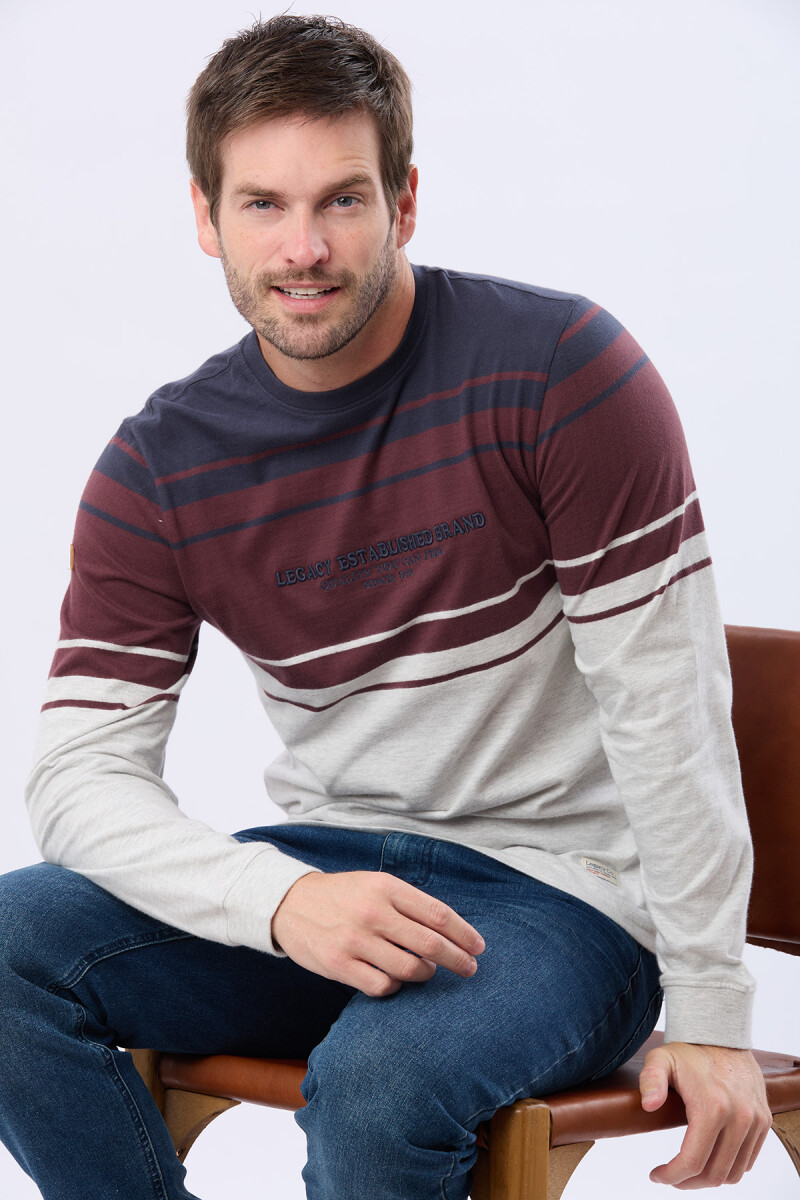 REMERA RAYADA BORDADA - Azul 