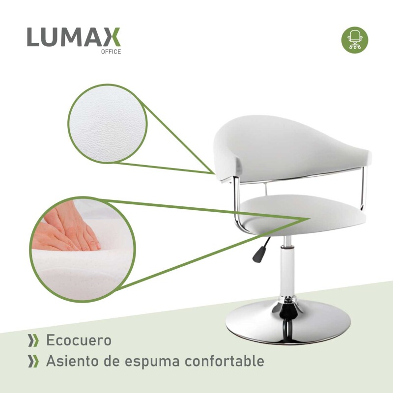 Silla Taburete Butaca con Respaldo en Cuero Lumax Modelo Chuck Blanco