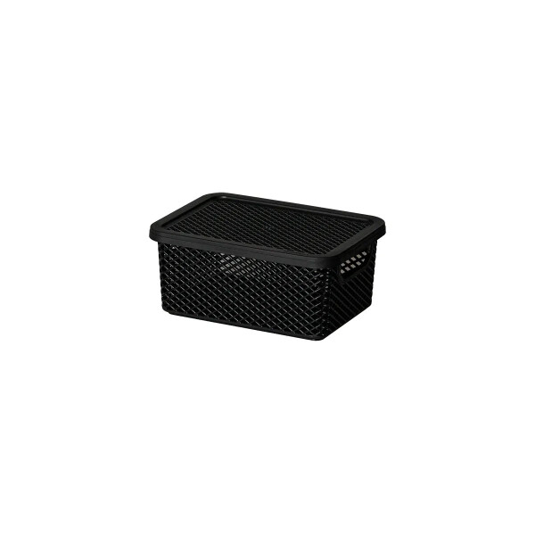 CESTO ORGANIZADOR LINEA CON TAPA NEGRO 18X13X8 CM. NEGRO