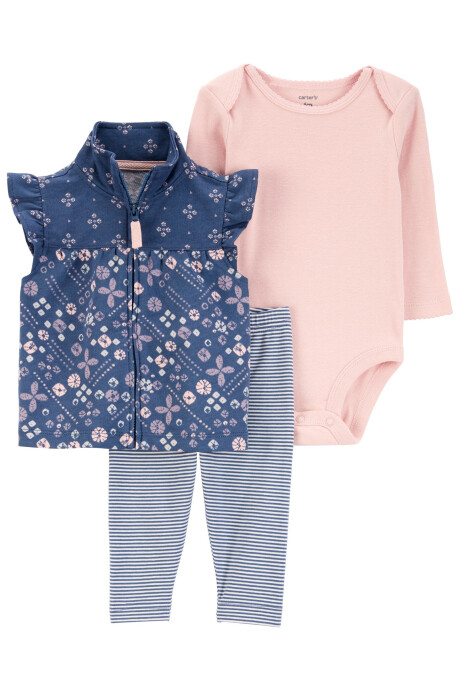 Set tres piezas chaleco, calza y body de algodón Set tres piezas chaleco, calza y body de algodón