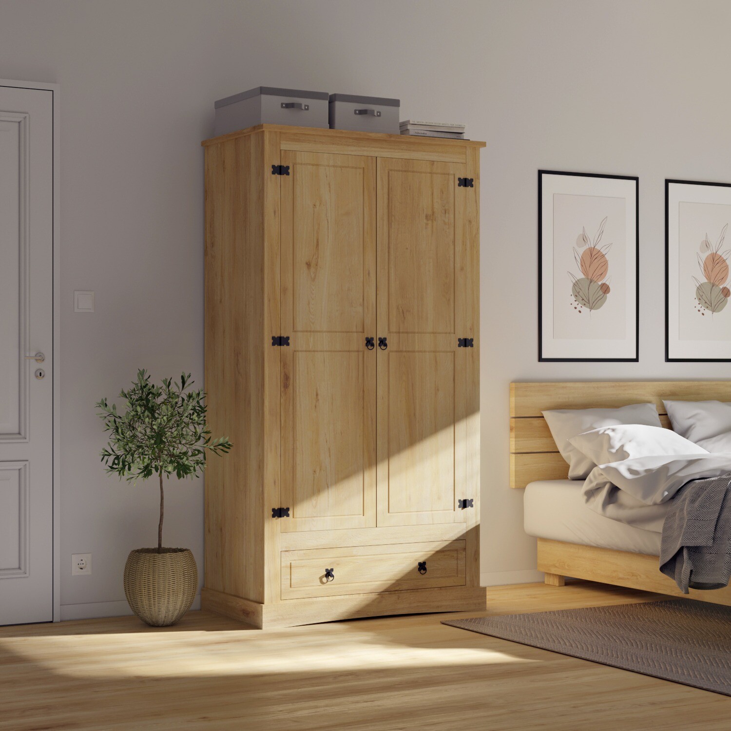 Ropero 2 puertas 1 Cajón Madera - Linea Mexicana - Natural — Rustico Hogar
