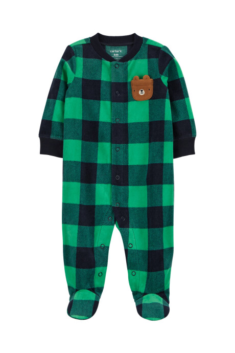 Pijama una pieza de micropolar con pie, estampa oso Sin color