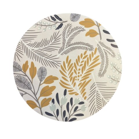 Individual Impermeable Circular Estampa Flores Mostaza